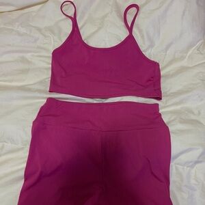 Ribbed Pink top and biker shorts set Size M